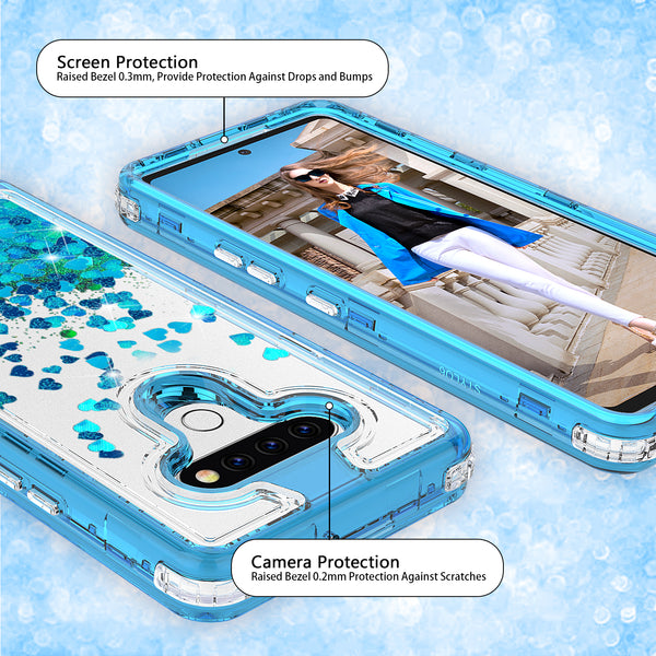 hard clear glitter phone case for lg stylo 6 - teal - www.coverlabusa.com