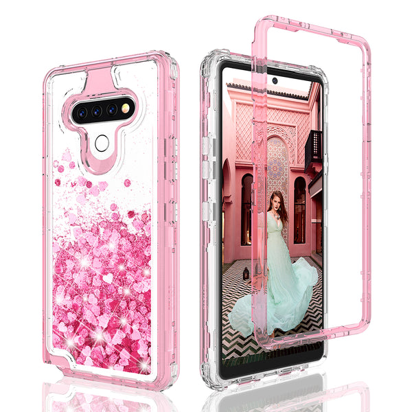 hard clear glitter phone case for lg stylo 6 - pink - www.coverlabusa.com