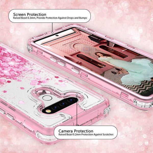 hard clear glitter phone case for lg stylo 6 - pink - www.coverlabusa.com