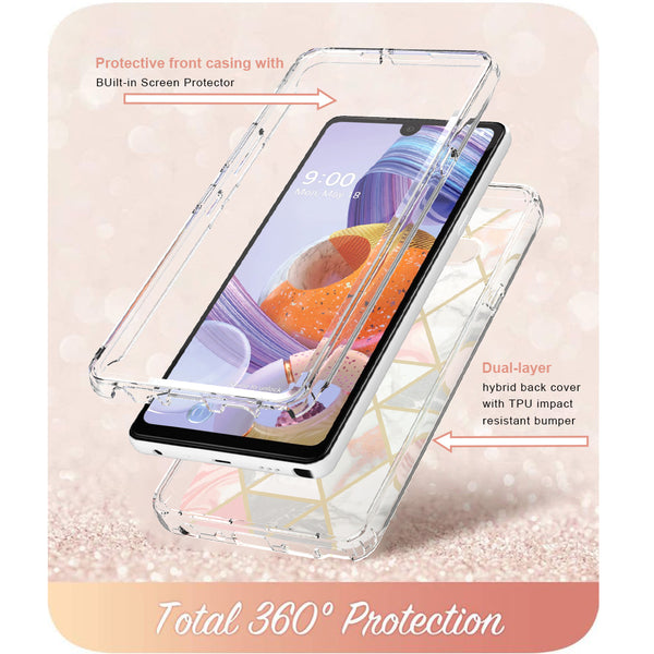lg stylo 6 full-body case - pink marble - www.coverlabusa.com