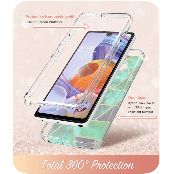lg stylo 6 full-body case - teal marble - www.coverlabusa.com