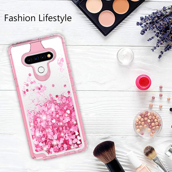 hard clear glitter phone case for lg stylo 6 - pink - www.coverlabusa.com