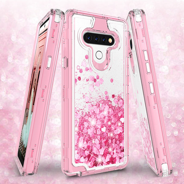 hard clear glitter phone case for lg stylo 6 - pink - www.coverlabusa.com