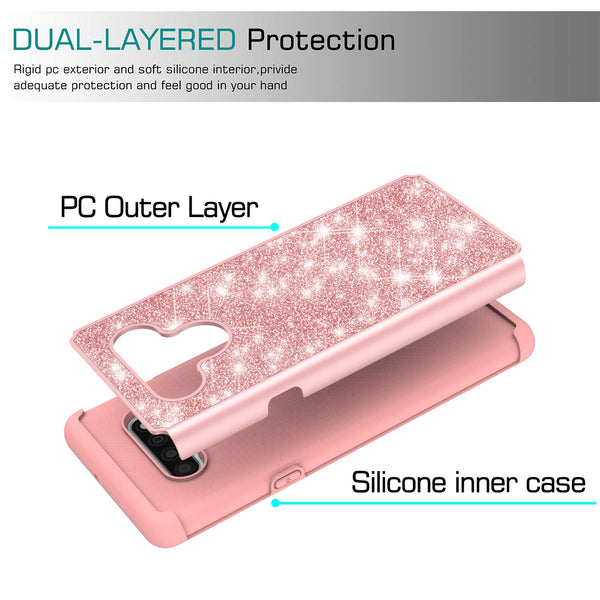 lg stylo 6 glitter hybrid case - rose gold - www.coverlabusa.com