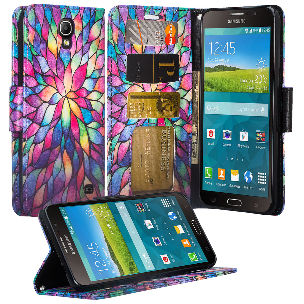 samsung galaxy mega 2 case - wallet - rainbow flower - www.coverlabusa.com
