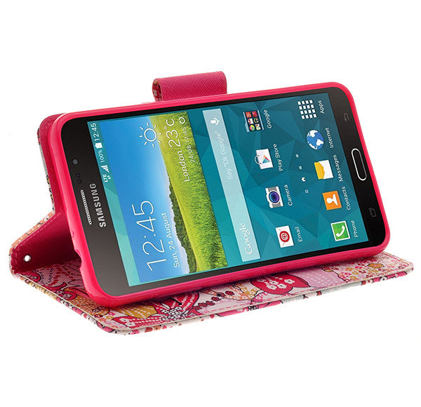 samsung galaxy mega2 leather wallet case - pink flower - www.coverlabusa.com