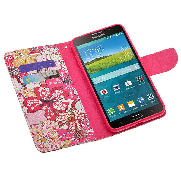 samsung galaxy mega2 leather wallet case - pink flower - www.coverlabusa.com