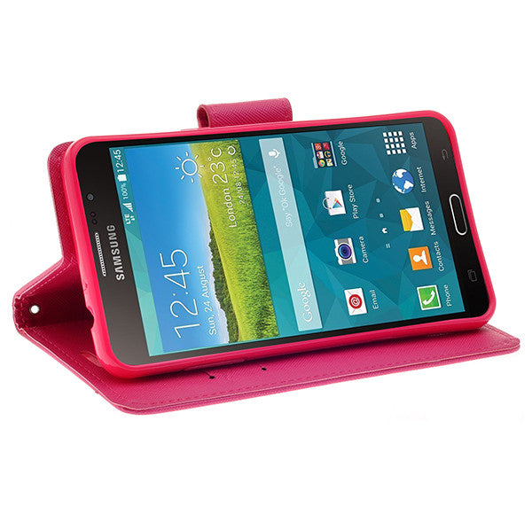 samsung galaxy mega2 leather wallet case - hot pink - www.coverlabusa.com