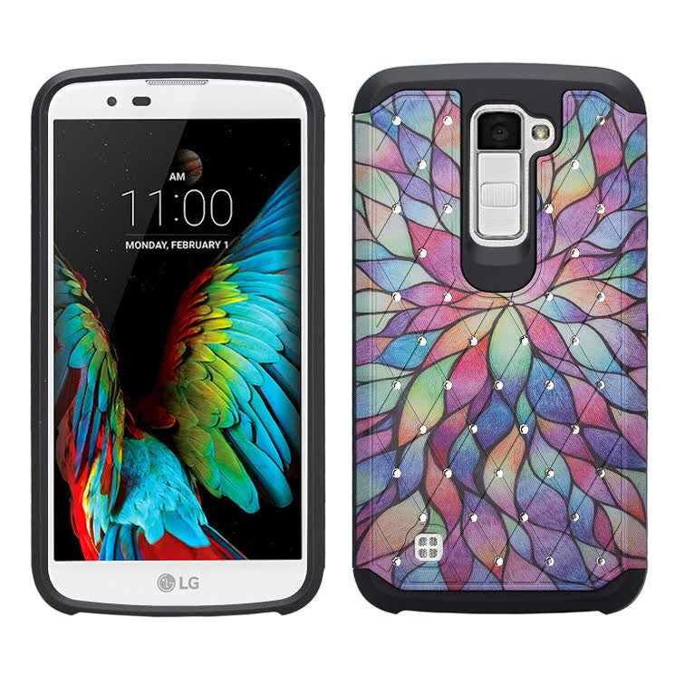 LG K10 / LG Premier LTE Case, Diamond Protective Hybrid cover, Rainbow Flower www.coverlabusa.com