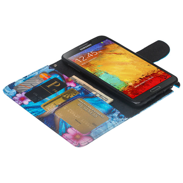 samsung galaxy note 3 leather wallet case - blue butterfly - www.coverlabusa.com