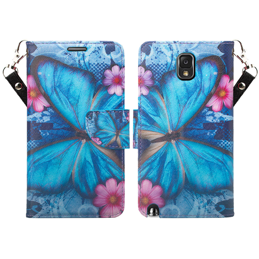 samsung galaxy note 3 leather wallet case - blue butterfly - www.coverlabusa.com