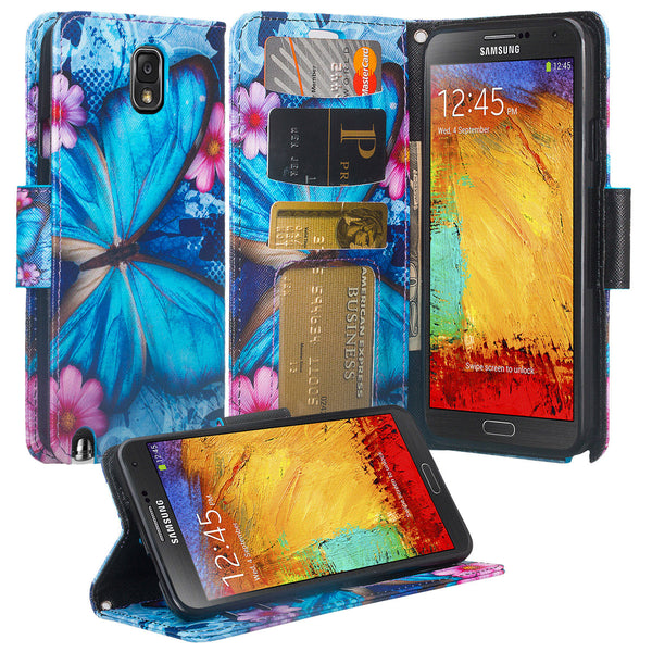 samsung galaxy note 3 leather wallet case - blue butterfly - www.coverlabusa.com