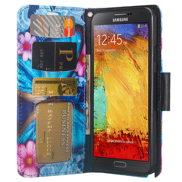 samsung galaxy note 3 leather wallet case - blue butterfly - www.coverlabusa.com