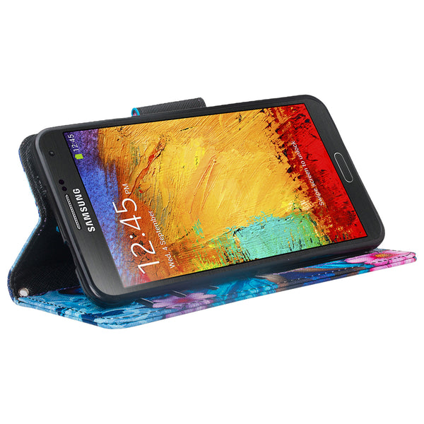 samsung galaxy note 3 leather wallet case - blue butterfly - www.coverlabusa.com
