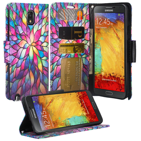 samsung galaxy note 3 leather wallet case - rainbow flower - www.coverlabusa.com