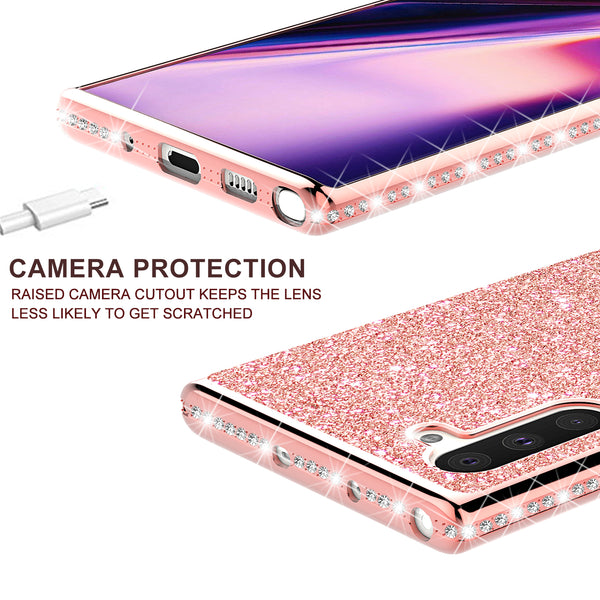 samsung galaxy note 10 plus glitter bling fashion case - rose gold - www.coverlabusa.com