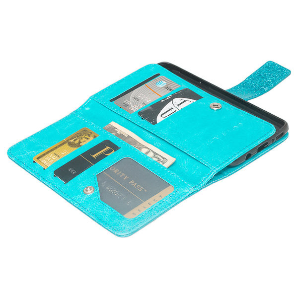 LG Aristo 2 Glitter Wallet Case - Teal - www.coverlabusa.com