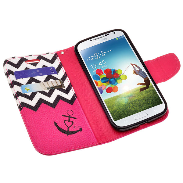 samsung galaxy S4 leather wallet case - hot pink anchor - www.coverlabusa.com
