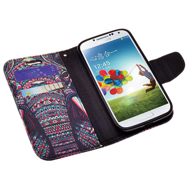 samsung galaxy S4 leather wallet case - tribal elephant - www.coverlabusa.com