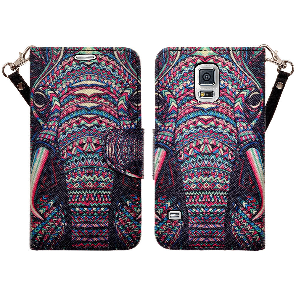 samsung galaxy S5 leather wallet case - tribal elephant - www.coverlabusa.com