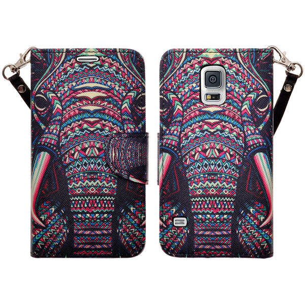samsung galaxy S5 leather wallet case - tribal elephant - www.coverlabusa.com
