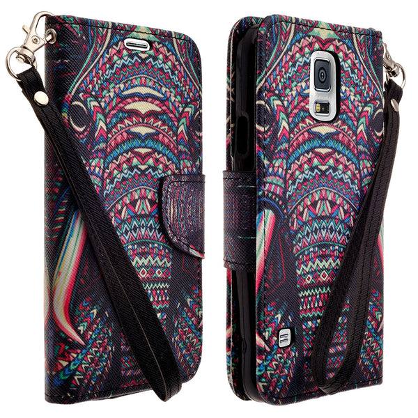 samsung galaxy S5 leather wallet case - tribal elephant - www.coverlabusa.com