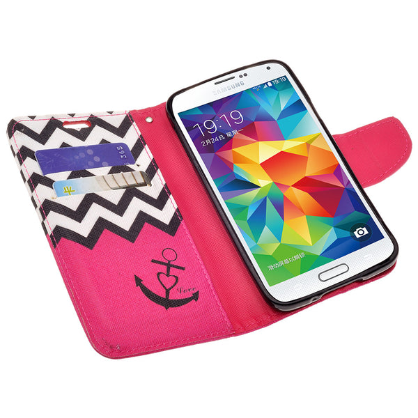 samsung galaxy S5 leather wallet case - hot pink anchor - www.coverlabusa.com