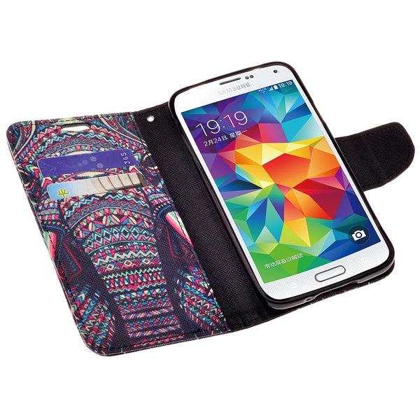 samsung galaxy S5 leather wallet case - tribal elephant - www.coverlabusa.com