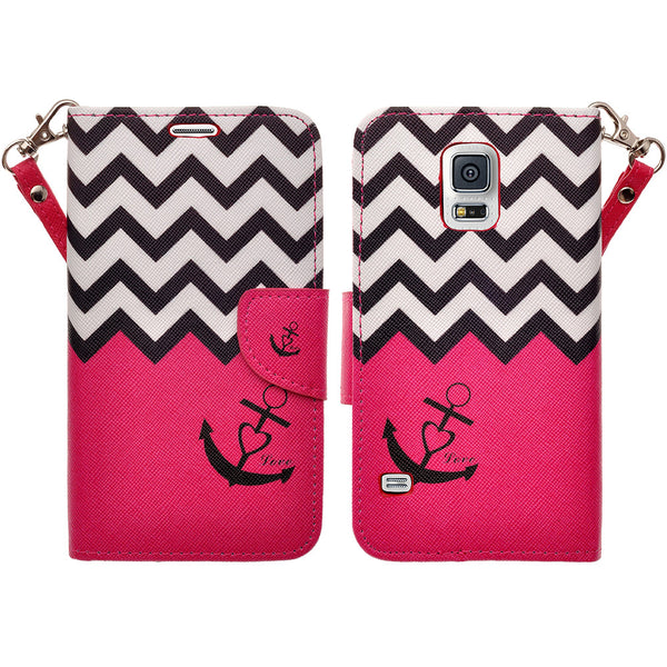 samsung galaxy S5 leather wallet case - hot pink anchor - www.coverlabusa.com