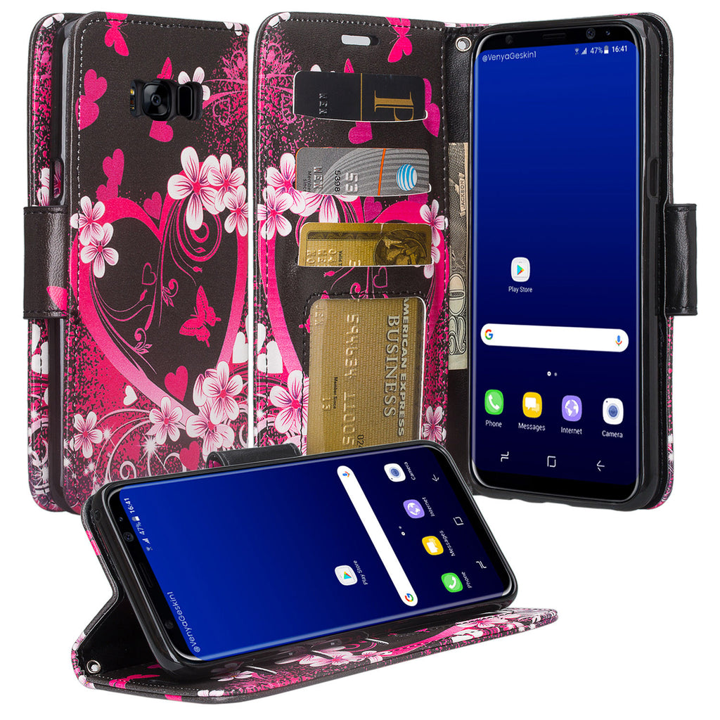 Samsung Galaxy S8 Plus Wallet Case - Heart Butterflies - www.coverlabusa.com