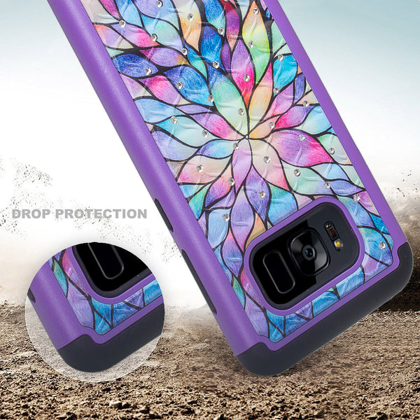 samsung galaxy s8 plus case crystal rhinestone - rainbow flower - www.coverlabusa.com