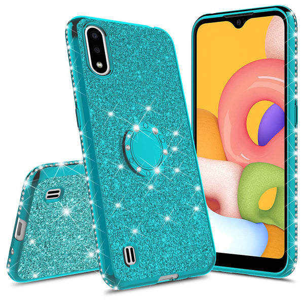 samsung galaxy a01 glitter bling fashion case - teal - www.coverlabusa.com