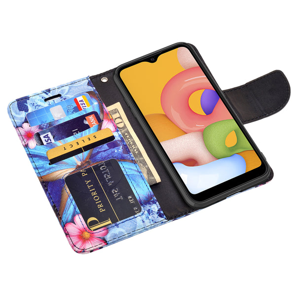 samsung galaxy a01 wallet case - blue butterfly - www.coverlabusa.com