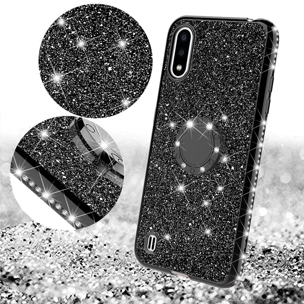 samsung galaxy a01 glitter bling fashion case - black - www.coverlabusa.com