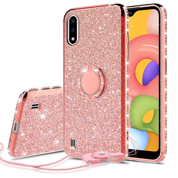 samsung galaxy a01 glitter bling fashion case - rose gold - www.coverlabusa.com