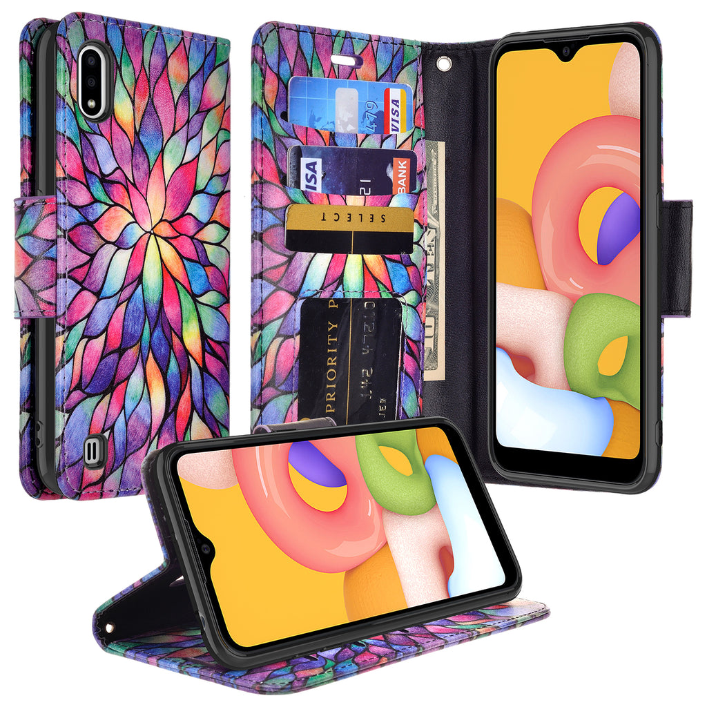 samsung galaxy a01 wallet case - rainbow flower - www.coverlabusa.com