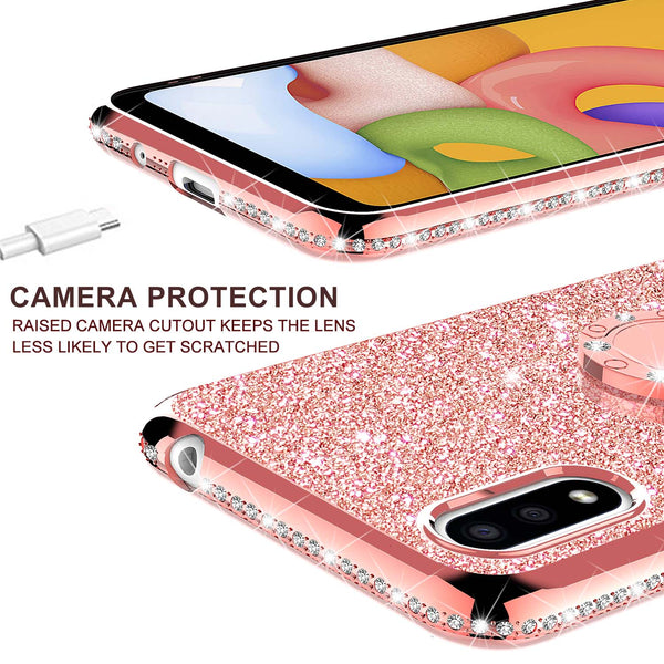 samsung galaxy a01 glitter bling fashion case - rose gold - www.coverlabusa.com