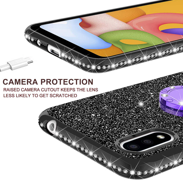 samsung galaxy a01 glitter bling fashion case - black - www.coverlabusa.com