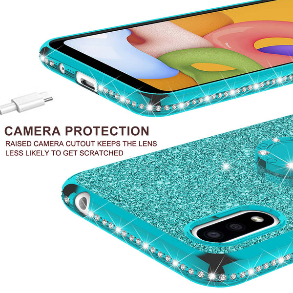 samsung galaxy a01 glitter bling fashion case - teal - www.coverlabusa.com