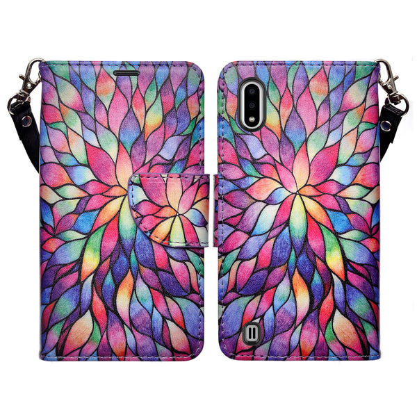 samsung galaxy a01 wallet case - rainbow flower - www.coverlabusa.com