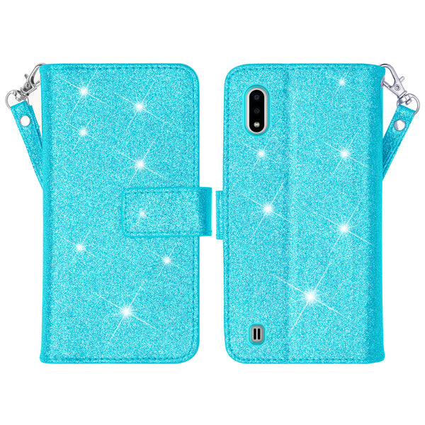 samsung galaxy a01 glitter wallet case - teal - www.coverlabusa.com