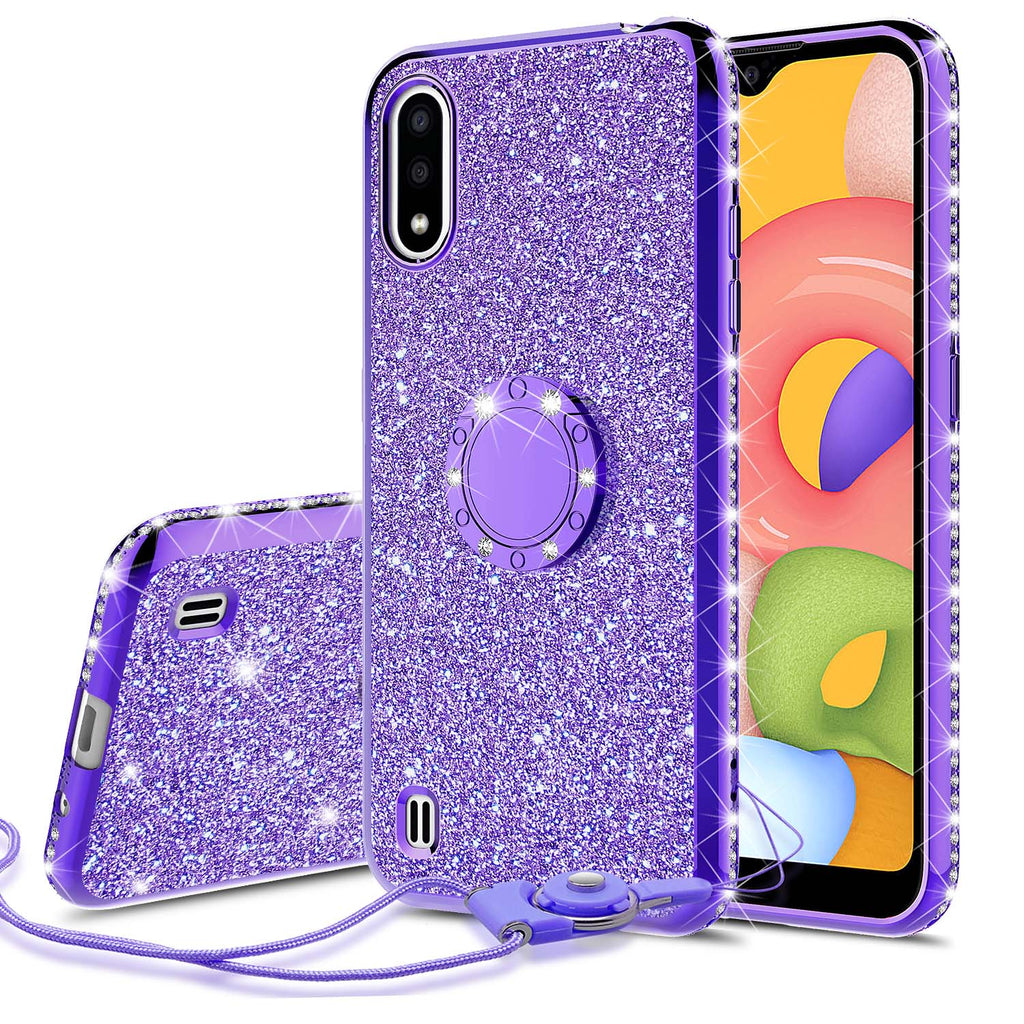 samsung galaxy a01 glitter bling fashion case - purple - www.coverlabusa.com