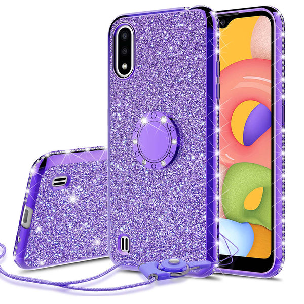 samsung galaxy a01 glitter bling fashion case - purple - www.coverlabusa.com