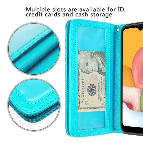 samsung galaxy a01 glitter wallet case - teal - www.coverlabusa.com