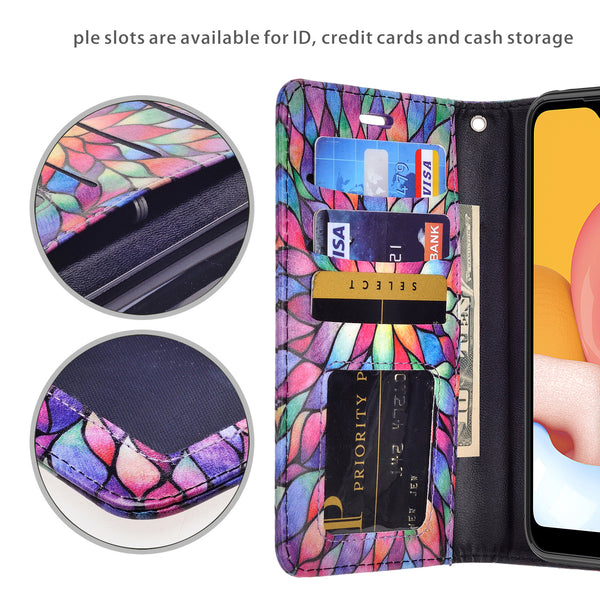 samsung galaxy a01 wallet case - rainbow flower - www.coverlabusa.com