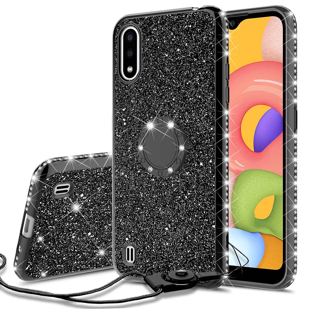 samsung galaxy a01 glitter bling fashion case - black - www.coverlabusa.com