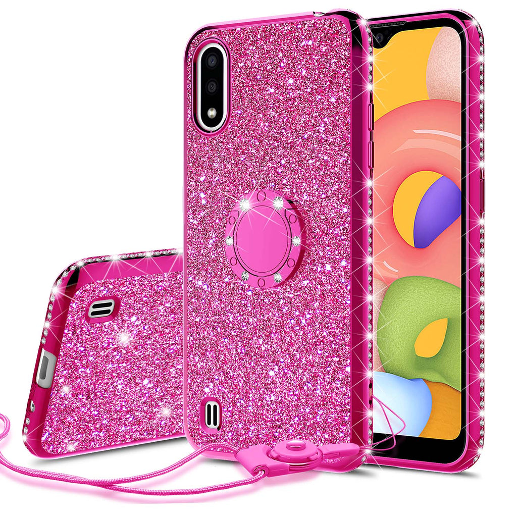 samsung galaxy a01 glitter bling fashion case - hot pink - www.coverlabusa.com