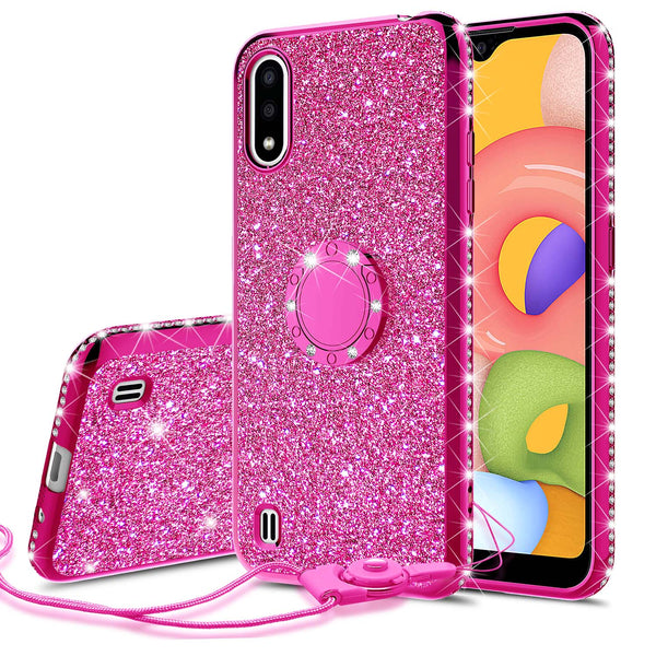 samsung galaxy a01 glitter bling fashion case - hot pink - www.coverlabusa.com