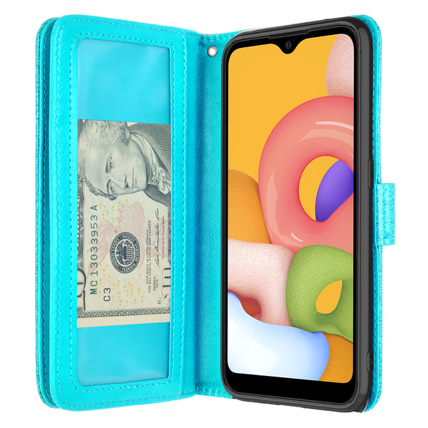 samsung galaxy a01 glitter wallet case - teal - www.coverlabusa.com