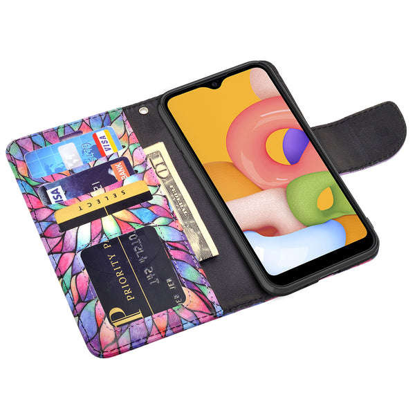 samsung galaxy a01 wallet case - rainbow flower - www.coverlabusa.com